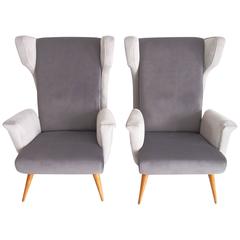 Pair of Mid-Century Modern Italian Armchairs in Grey Velvet 8