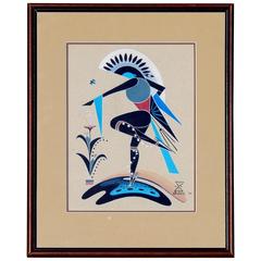 Navajo Artist Adee Dodge Gouache, 1964, Stylized Native American Dancer