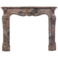 19th Century Louis XV Style Soft Rouge Marble Fireplace Surround