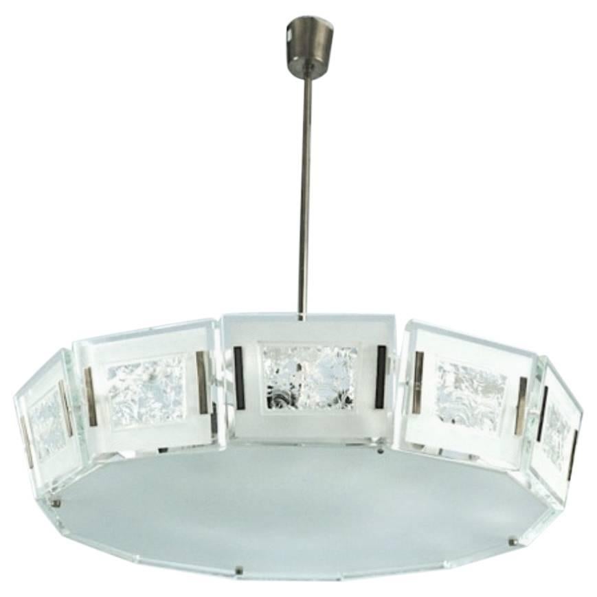 Max Ingrand for Fontana Arte Mid-Century Chandelier in Chiseled Glass