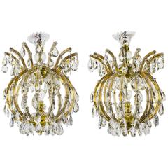 Superb Pair of Vintage French Cage Crystal Chandeliers Mid Century