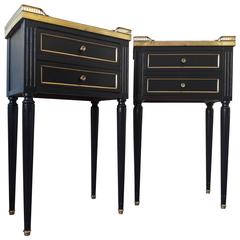 French Louis XVI Style Marble Nightstands, Pair