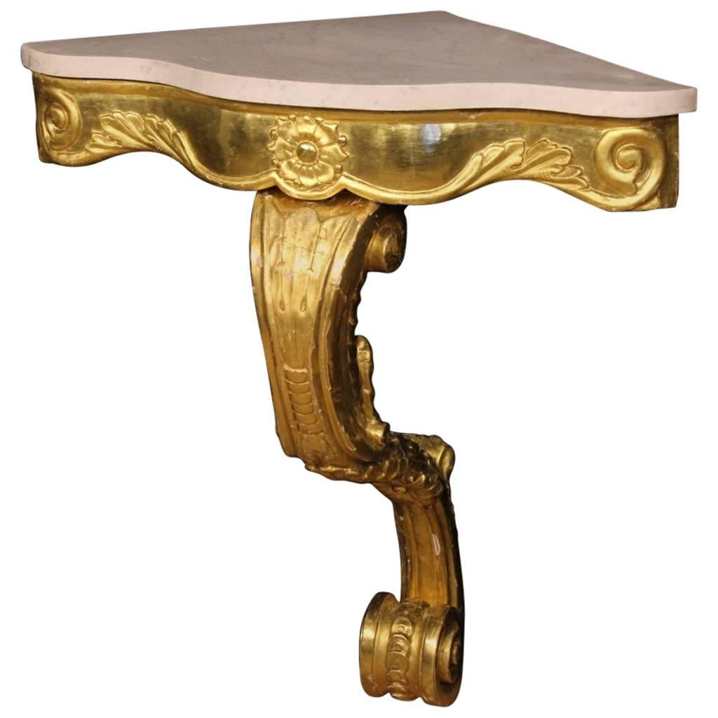 20th Century Italian Golden Wood with Marble Top Console Table, 1950