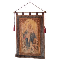 19th Century Italian Religious Banner Mater Amabilis Hand-Painted