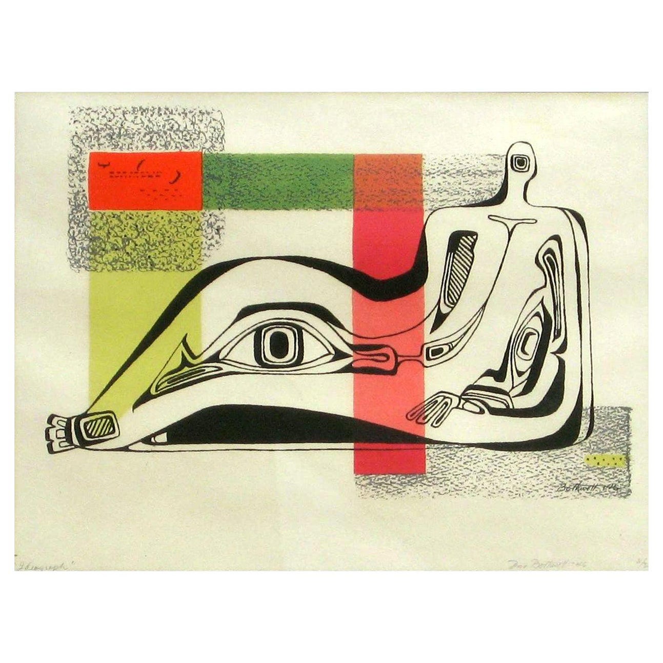 Dorr Bothwell, Kalifornien Surrealist, Serigraphie mit dem Titel „Ideograph“