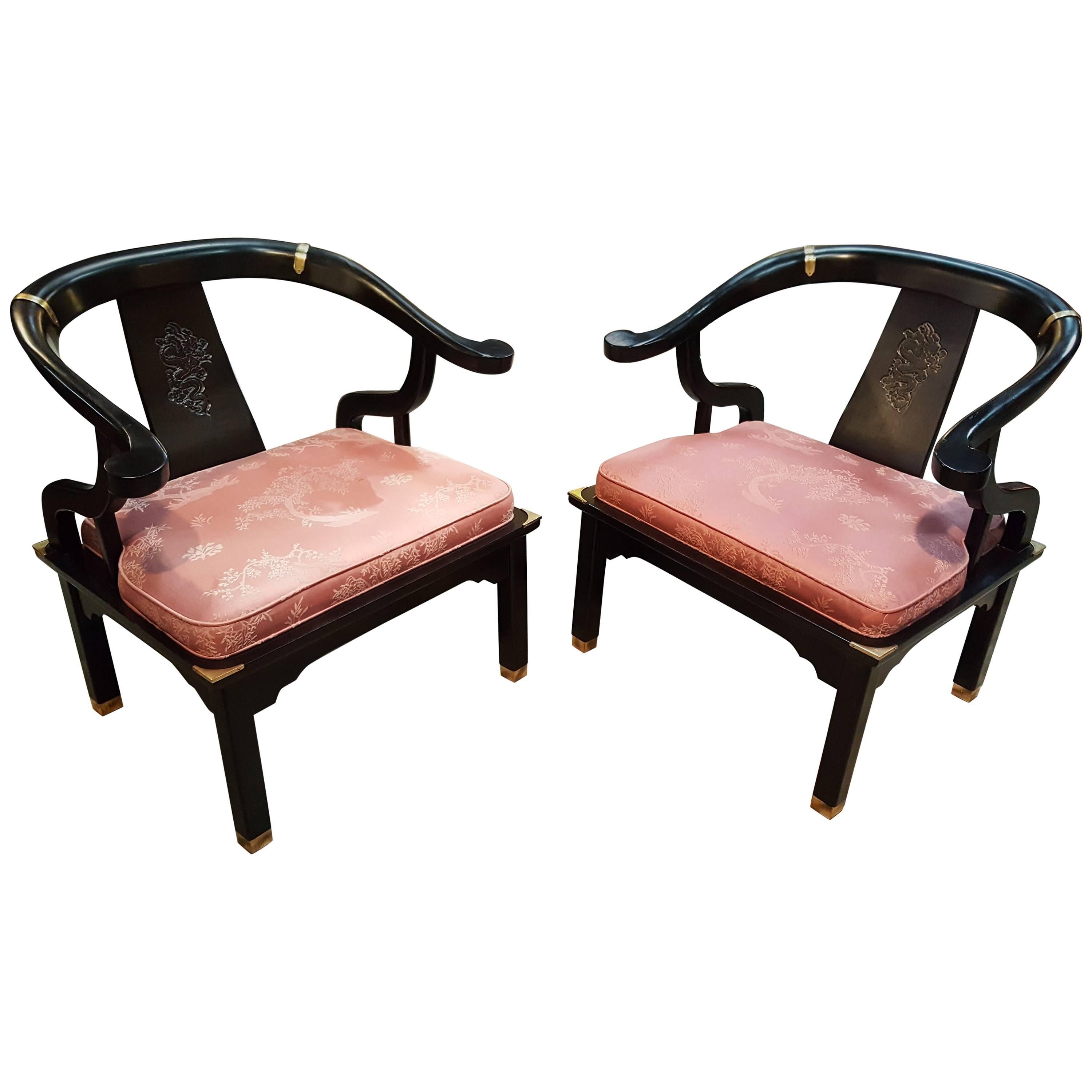Black Lacquer Ming Style Chairs manner of James Mont