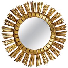Beautiful Carved Giltwood Sunburst Starburst Mirror, France, 1950s
