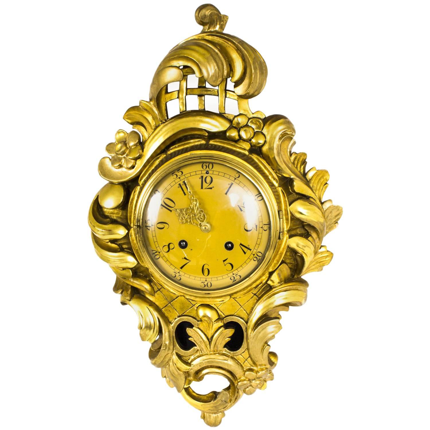 Early 20th Century Swedish Giltwood Eight-Day Striking Cartel Clock