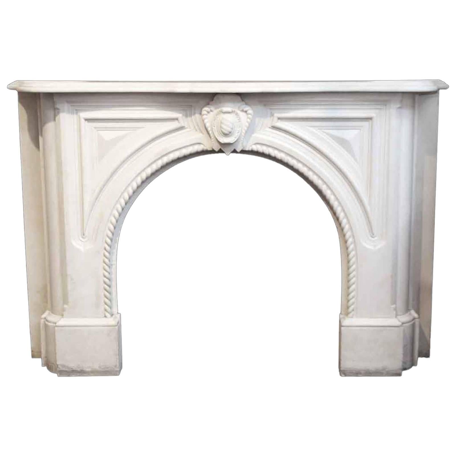 1905 Heavily Carved White Marble Rope Design Mantel from the West Village