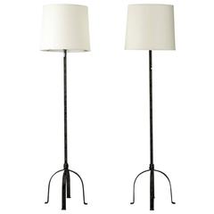 Pair of French Iron Floor Lamps with Shades