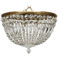Antique Brass and Crystal Bead Flush Mount Fixture