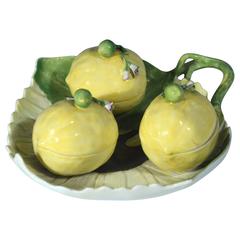 Meissen Porcelain Sunflower-Form Dish with Three Attached Lemon Boxes and Covers