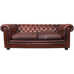 Vintage English Red Leather Chesterfield Sofa