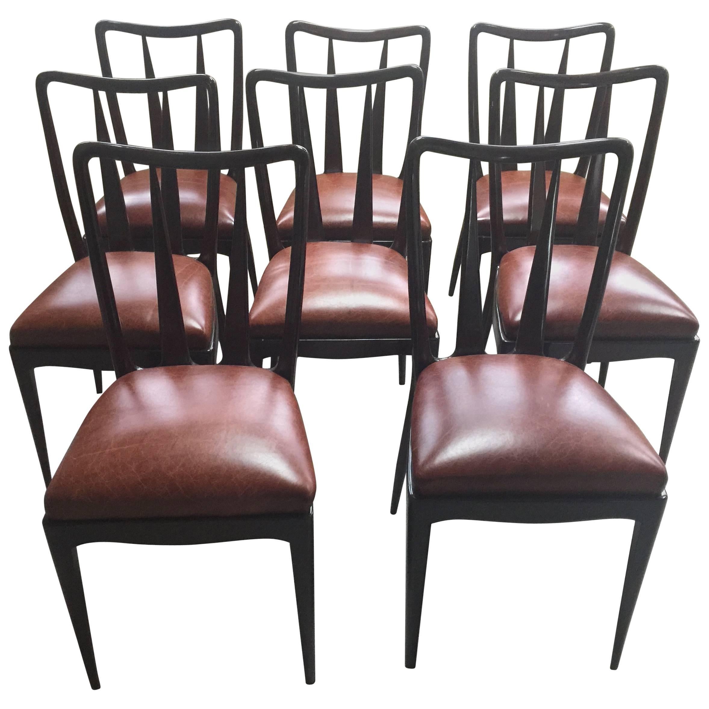 Eight Vittorio Dassi Italian Dining Chairs Leather Seats