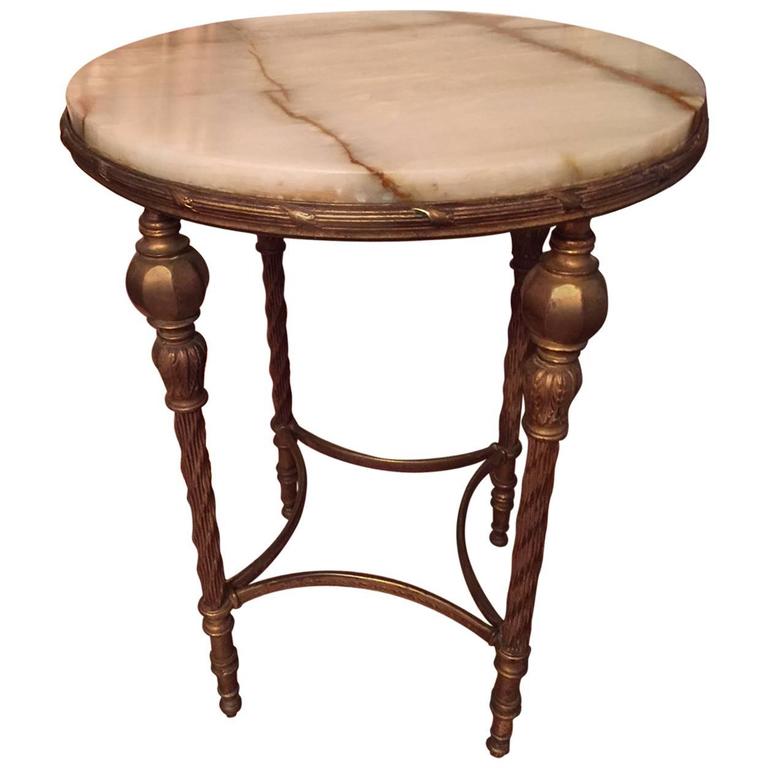 Antique Brass Onyx Plant Stand For Sale at 1stdibs