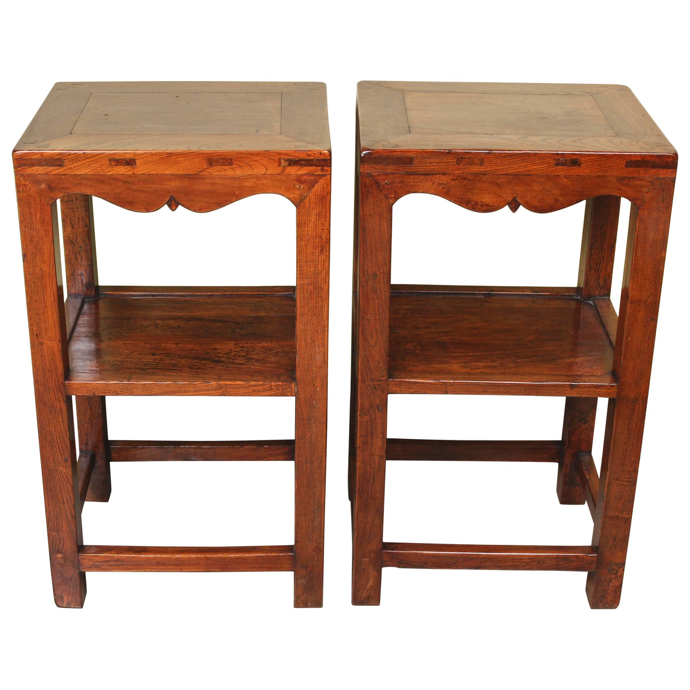 Pair of Chinese Elmwood Stands, 19th Century