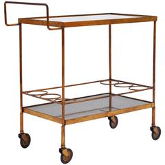 1950 Gilt Metal Modernist Bar Trolley Cart