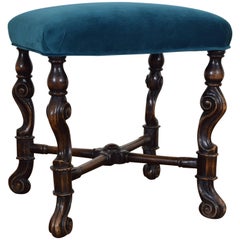 Italian Baroque Style Carved Walnut and Upholstered Bench, 19th Century