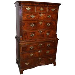 18th Century George II Burled Walnut Chest on Chest with Brushing Slide