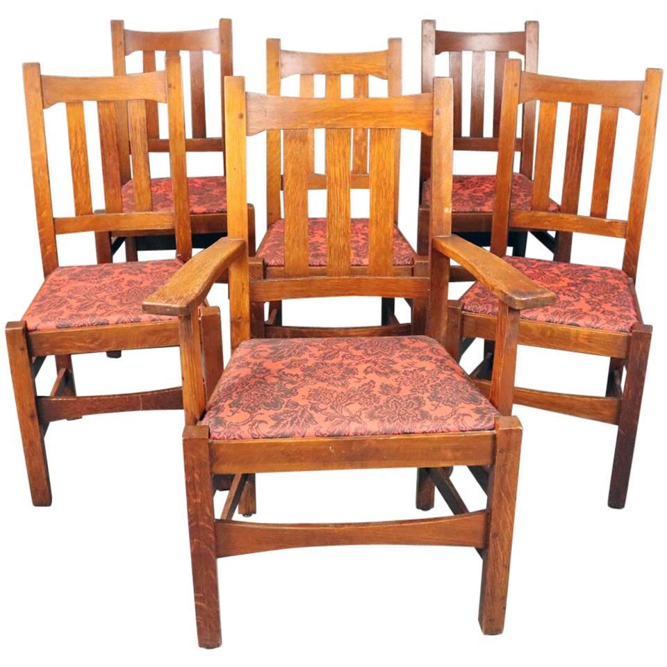 Antique Set of Six Stickley Brothers Arts & Crafts Mission Oak Dining Chairs