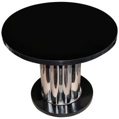 1930s Art Deco Modernist Chrome and Ebonized Table