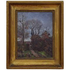 French Signed Oil on Board, Path through a Forest, Last Quarter of 19th Century