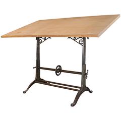 Antique Drafting Table Ornate Vintage Industrial Tilt-Top Cast Iron and Wood 3