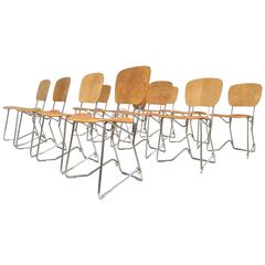 12 Birch and Aluminium Chairs by Armin Wirth for Aluflex, Switzerland, 1951 7