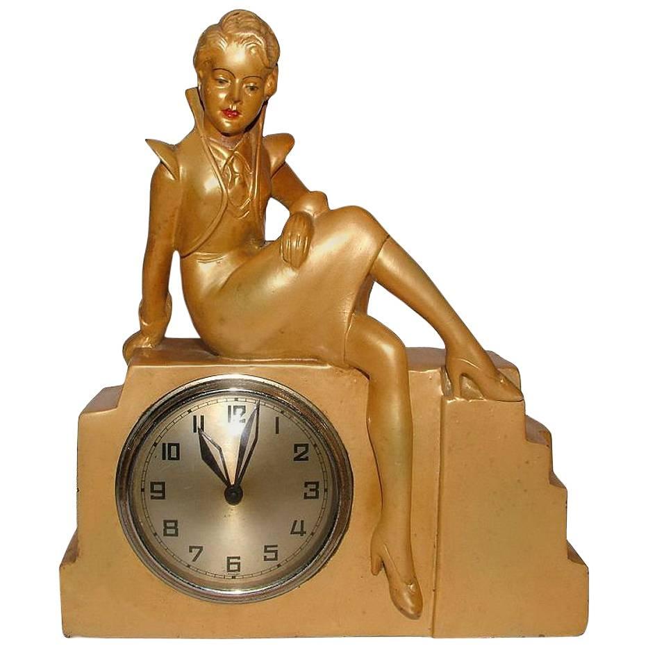 English Wind Up Art Deco Figural Clock at 1stDibs