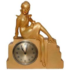 Vintage English Wind Up Art Deco Figural Clock