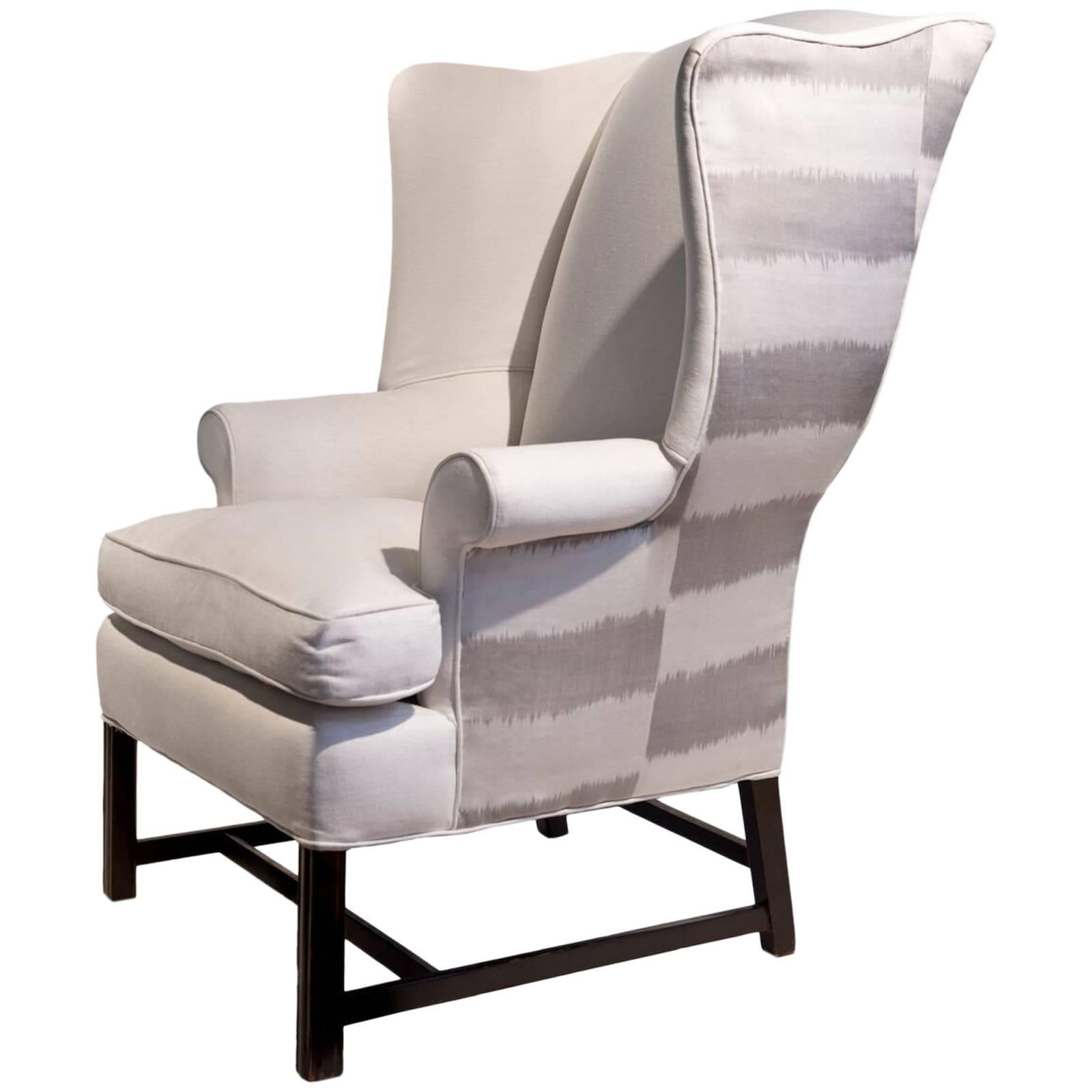 Grey Stripe Wing Chair By Michael Dawkins For Sale