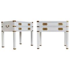 Campaign Style Nightstands with Brass Hardware, circa 1960