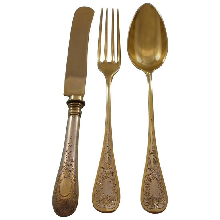 German 800 Silver Flatware Dessert Set Service 18 Pieces Vintage Bird