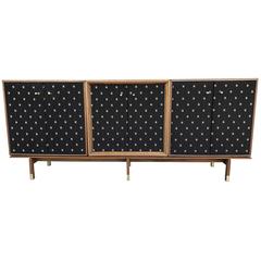 Mid-Century Walnut Credenza with Original Black Fabric