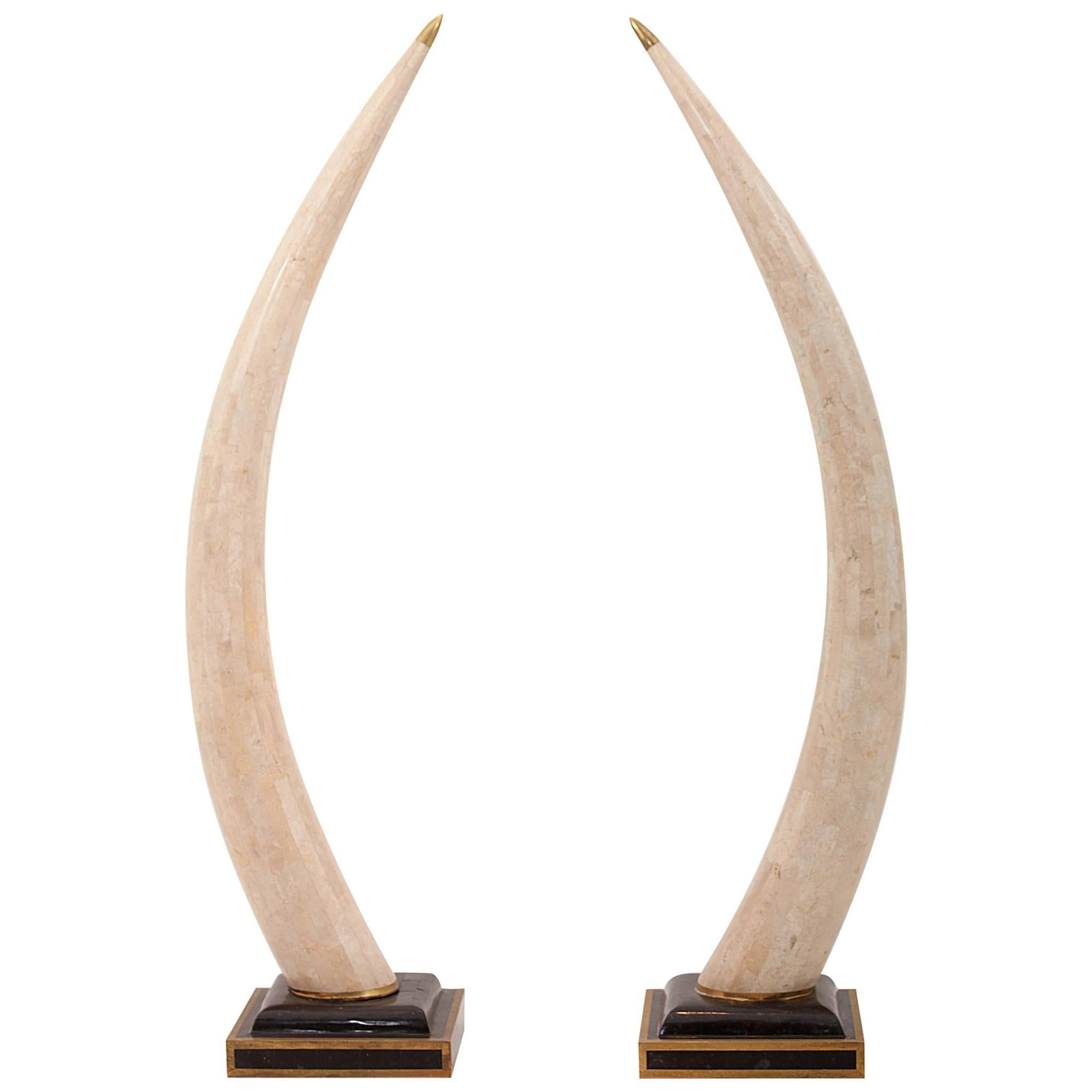 Pair of Maitland Smith Tessellated Faux Elephant Tusks