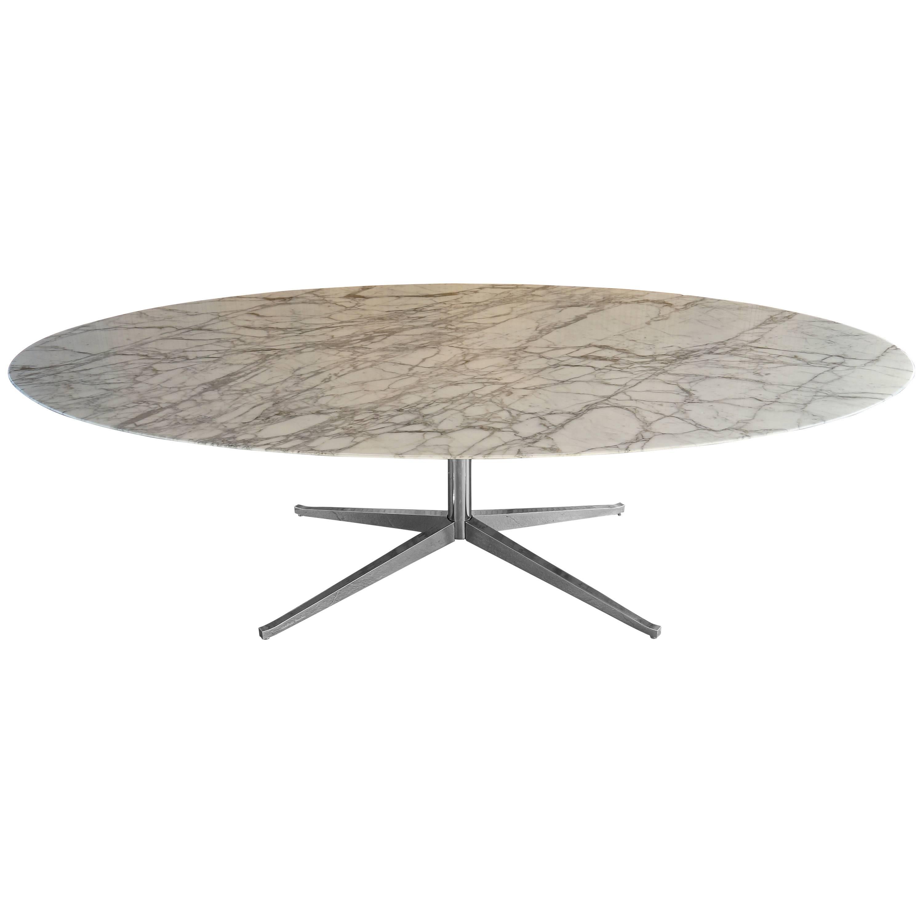 Florence Knoll White Calacatta Oval Marble Dining Table, Desk / Tulip Table For Sale
