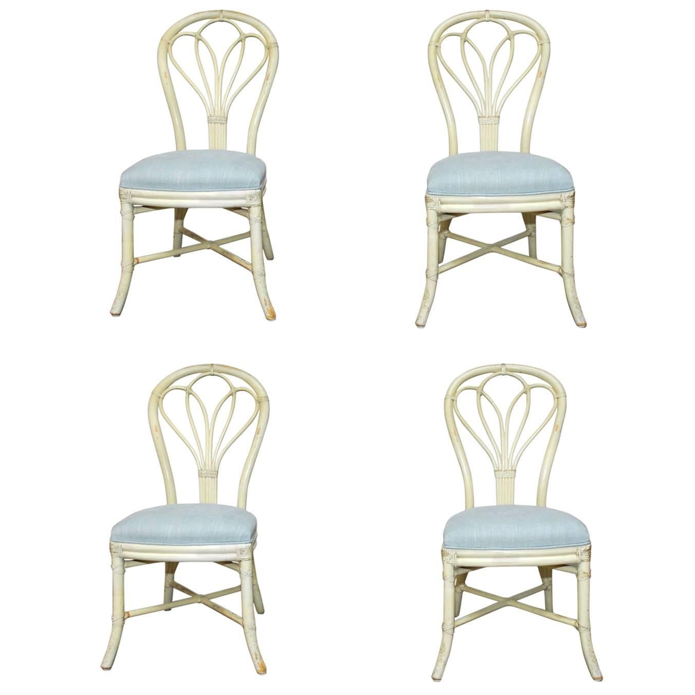 Set of Four McGuire Lacquered Rattan Bistro Chairs