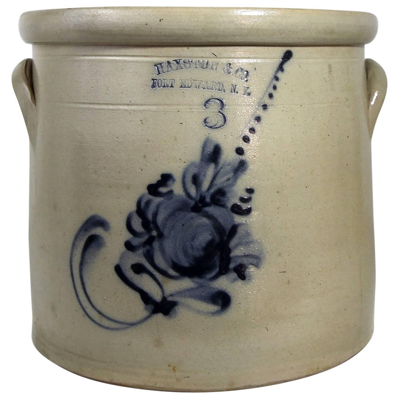 Stoneware Crock Mid-19th Century Three Gallon, Signed For Sale