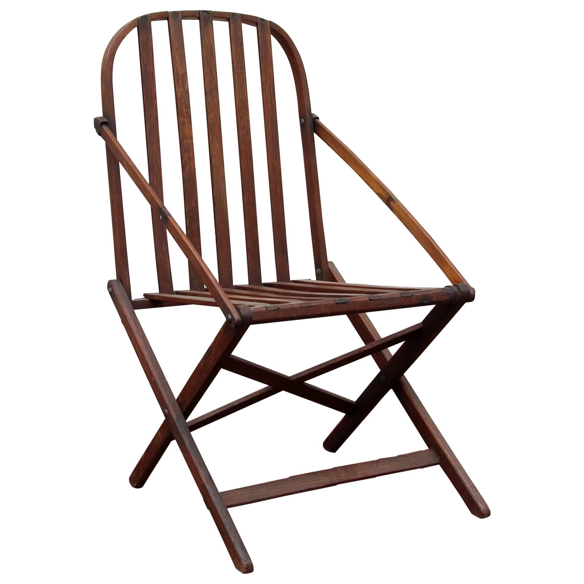 Walnut Folding Camp Chair For Sale