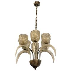 Italian Mid-Century Murano Glass and Brass Chandelier by Barovier e Toso