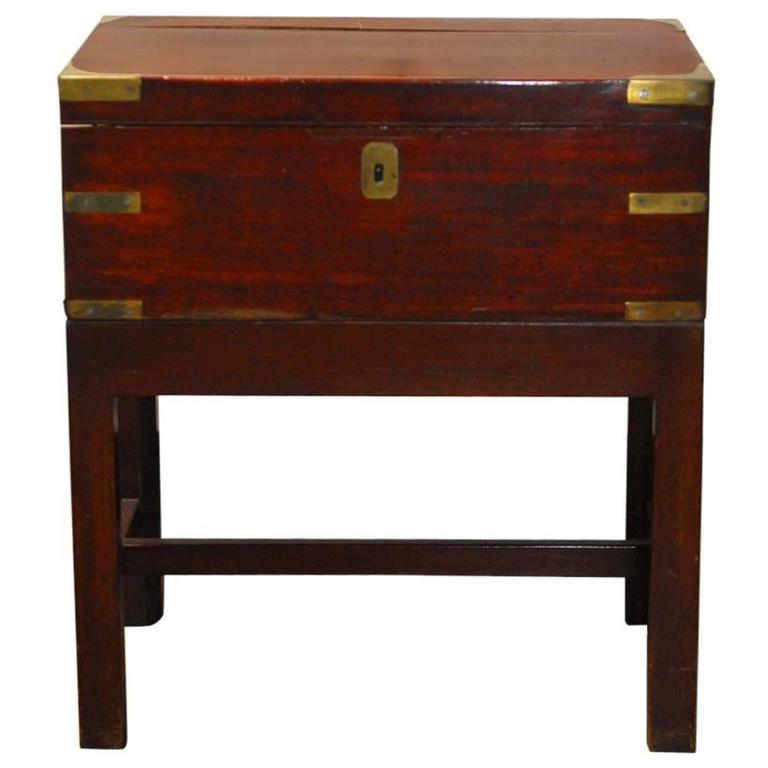 British Mahogany Officer S Campaign Lap Desk On Stand At 1stdibs