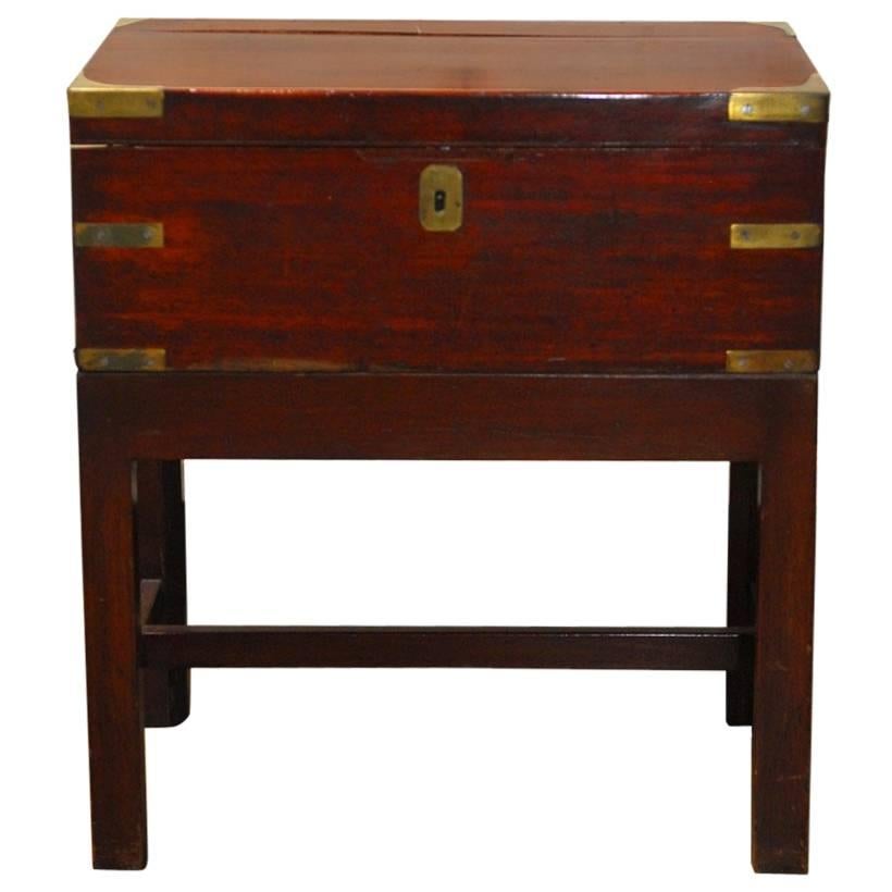 British Mahogany Officer's Campaign Lap Desk on Stand