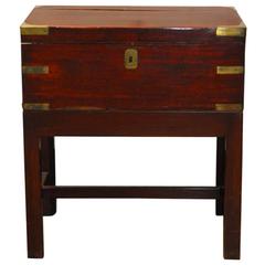 Antique British Mahogany Officer's Campaign Lap Desk on Stand