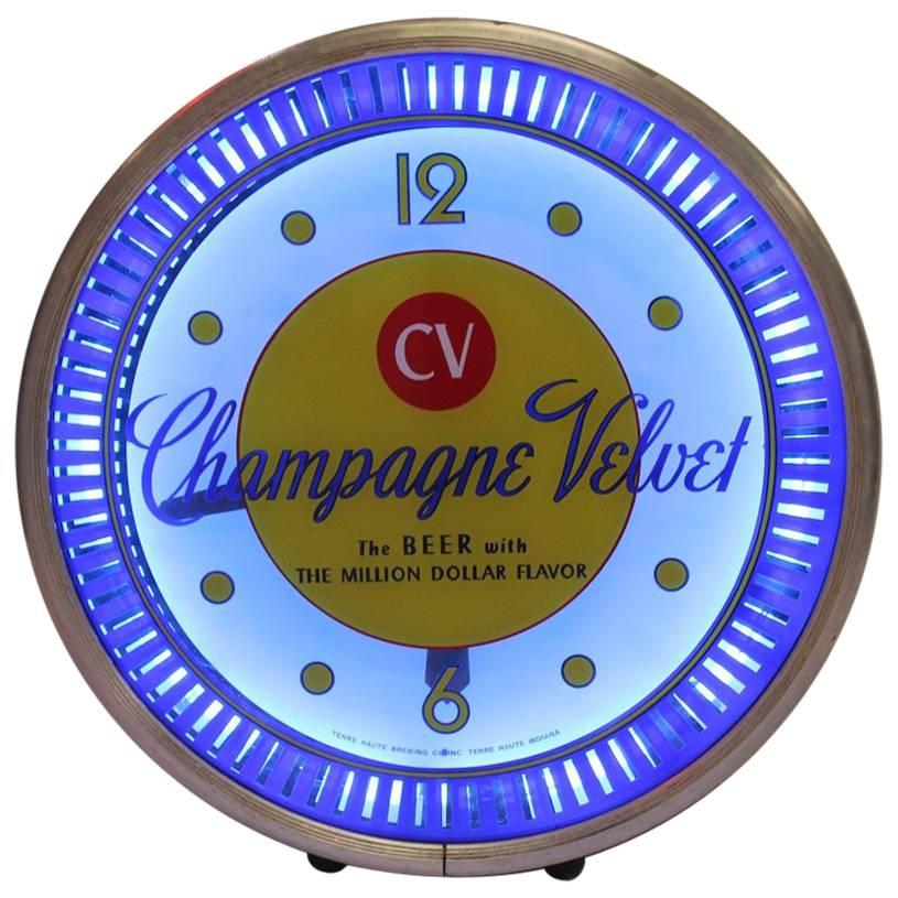 1950s Neon Spinner Advertising Clock Champagne Velvet Beer