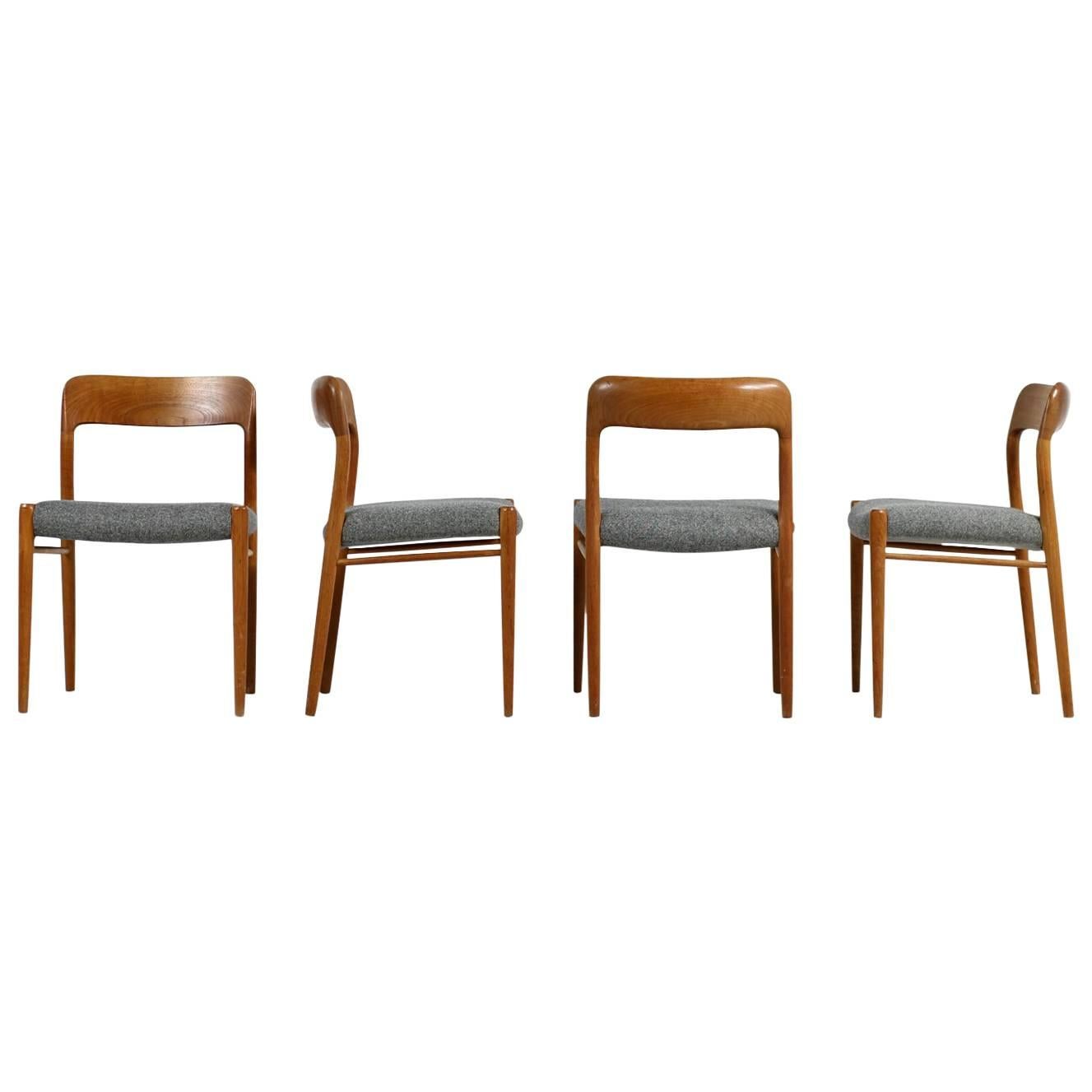 Fantastic Set of Four Niels Moller Teak Dining Chairs Model 75 Danish Modern