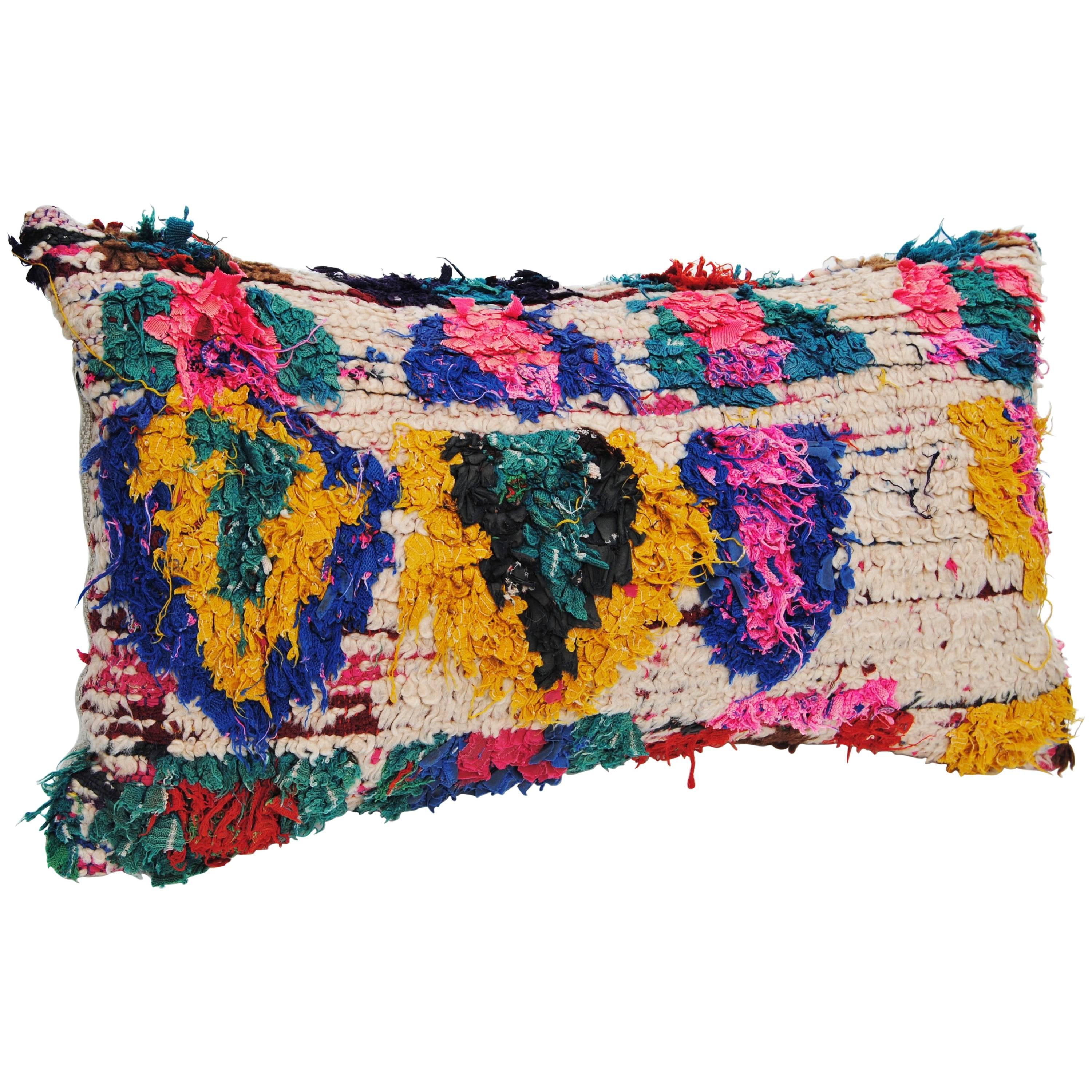 Custom Pillow Cut from a Hand Loomed Wool Moroccan Berber Rug For Sale