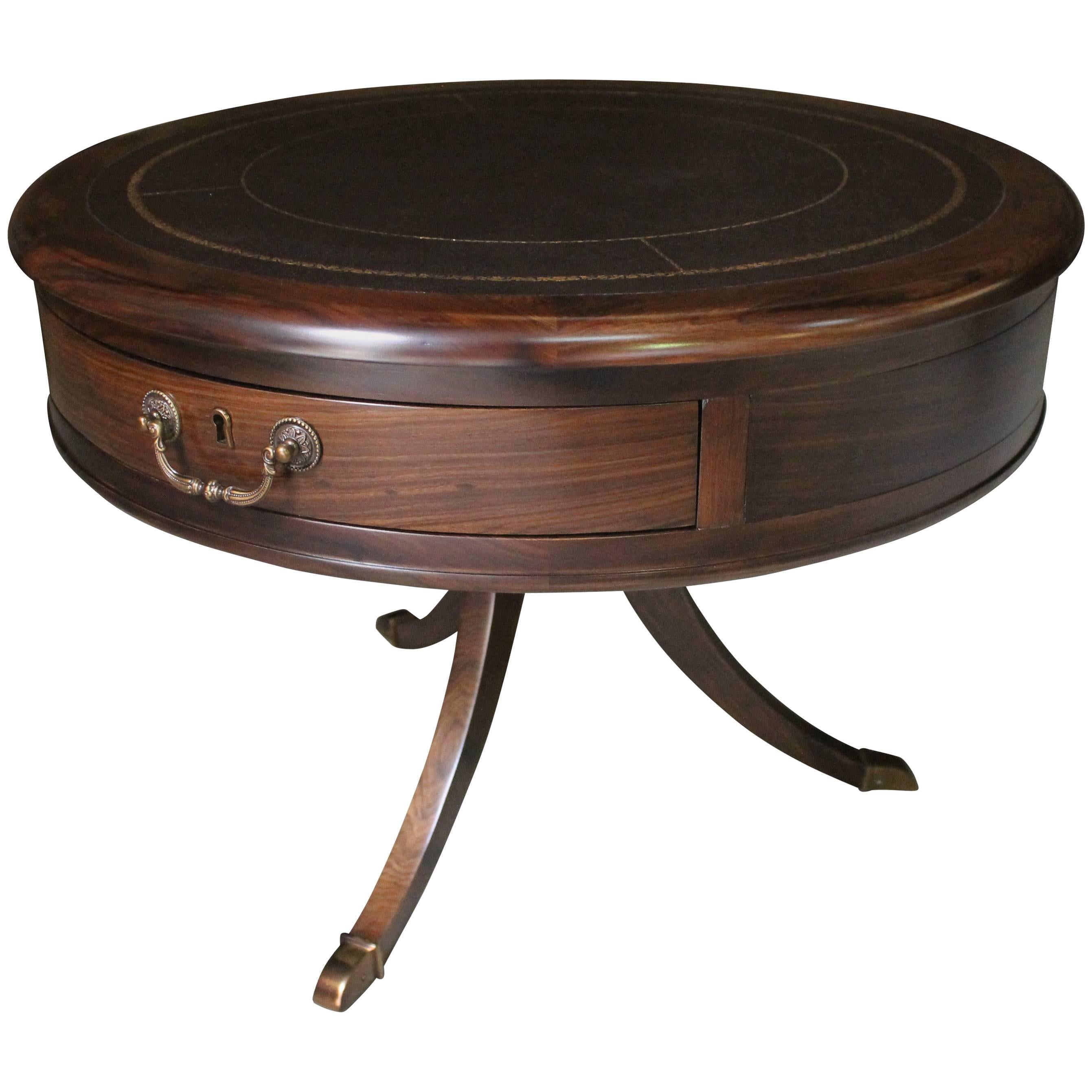 Oriana Table Gold Embossed Leather and Rosewood Table, Customizable 