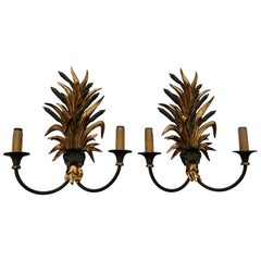 1950-1970 Pair of Sconces to Reeds in Bronze By Maison Charles