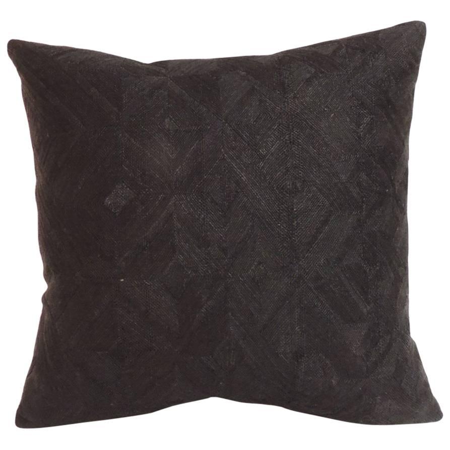 19th Century Black Embroidery African Decorative Pillow