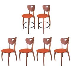 Set of Four Unusual Design Danish Modern Chairs and Two Stools 8